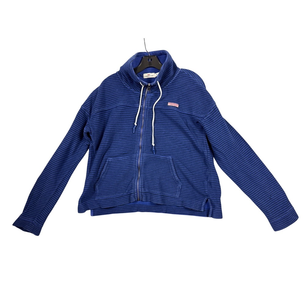Vineyard Vines Womens M Blue Striped Full Zip Funnel Neck Cotton Sweatshirt 9505